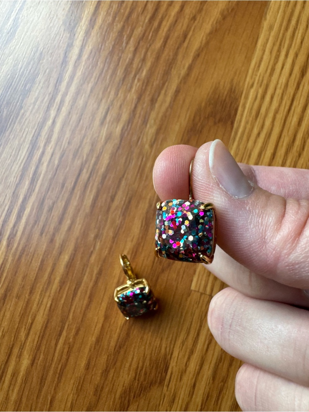 Kate Spade Gold Multicolor Glitter Square Drop Earrings